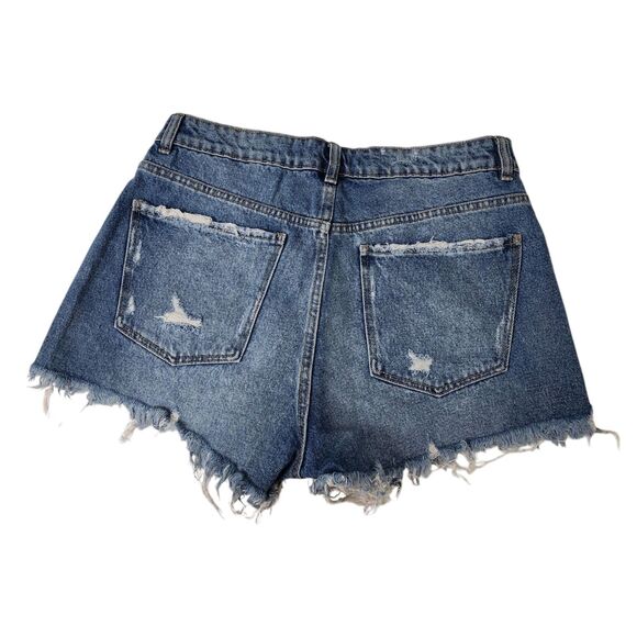 Zara Shorts 8 Blue Cut-Off Raw Hem High Riss Boho Button Fly Bloggers Fave Y2K - Picture 5 of 8